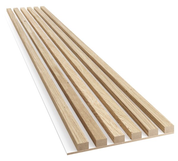 Akustický panel, podklad biela MDF doska, úzka lamela, dubová dyha, 30x275 cm