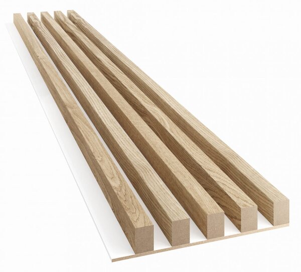 Akustický panel, podklad biela MDF doska, široká lamela, dubová dyha, 30x275 cm