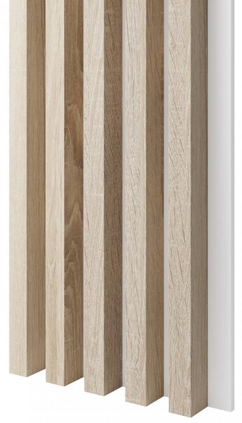 Akustický panel, podklad biela MDF doska, široká lamela, dub Sonoma, 30x275 cm