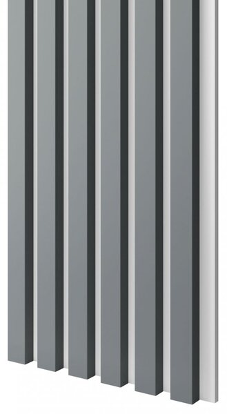 Akustický panel, podklad biela MDF doska, úzka lamela, grafit, 30x275 cm