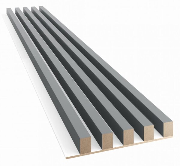 Akustický panel, podklad biela MDF doska, široká lamela, grafit, 30x275 cm