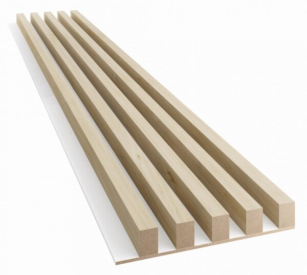 Akustický panel, podklad biela MDF doska, široká lamela, dub bielený, 30x275 cm