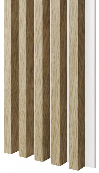 Akustický panel, podklad biela MDF doska, široká lamela, Európsky dub, 30x275 cm