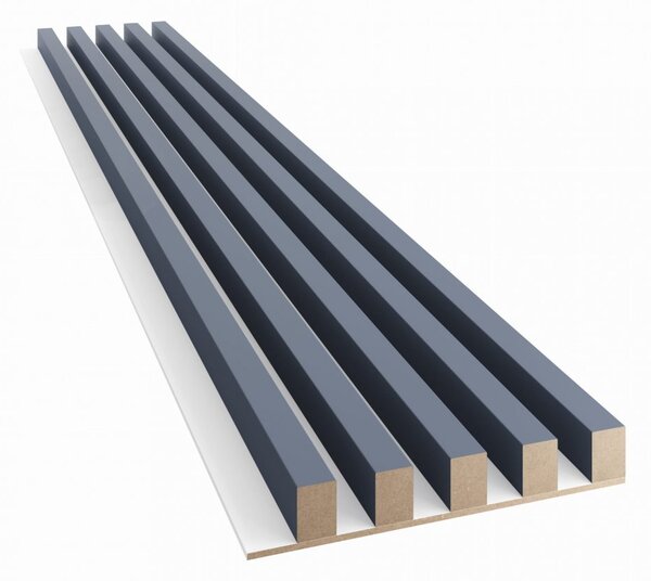 Akustický panel, podklad biela MDF doska, široká lamela, tmavá námornícka modrá, 30x275 cm