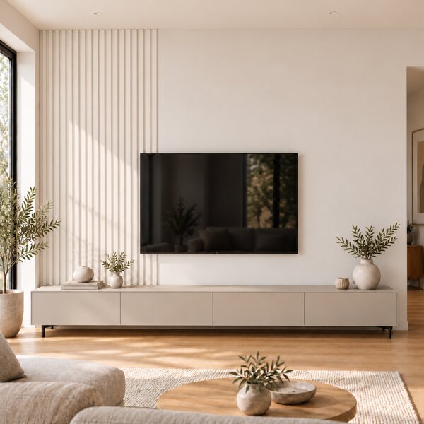 Akustický panel, podklad biela MDF doska, úzka lamela, biely mat, 30x275 cm