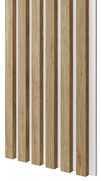 Akustický panel, podklad biela MDF doska, úzka lamela, dub Natura, 30x275 cm