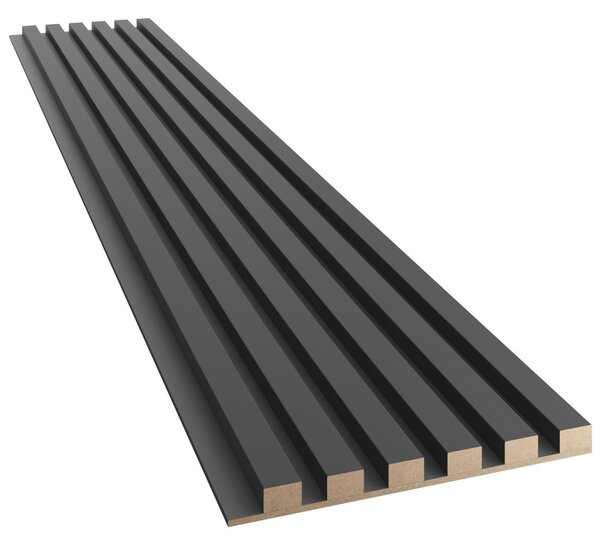 Akustický panel, podklad MDF doska, úzka lamela, čierny mat, 30x275 cm