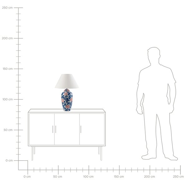 Stolná lampa biela modrá porcelánový podstavec ľanové tienidlo kvetinový vzor osvetlenie obývacia izba spálňa