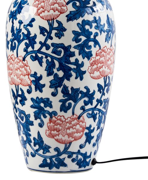 Stolná lampa biela modrá porcelánový podstavec ľanové tienidlo kvetinový vzor osvetlenie obývacia izba spálňa