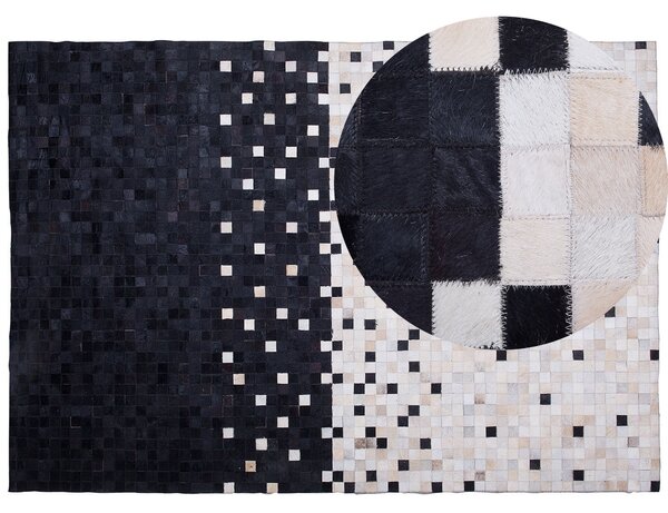 Kožený koberec čierny a béžový 160 x 230 cm pravá hovädzia koža patchworkový moderný vzorovaný