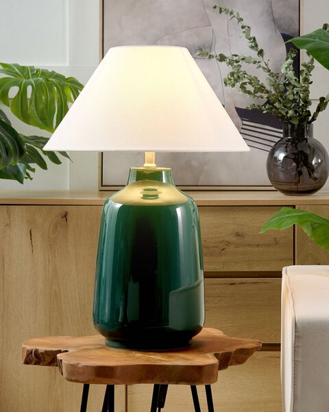 Stolná lampa zelená keramický podstavec látkové tienidlo svietidlo na nočný stolík