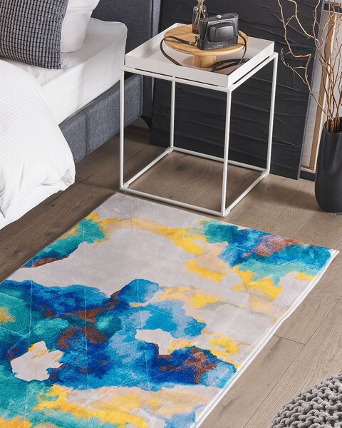 Koberec viacfarebný polyesterový 80 x 150 cm abstraktný akvarelový vzor pogumovaná spodná časť