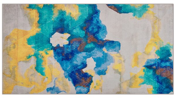 Koberec viacfarebný polyesterový 80 x 150 cm abstraktný akvarelový vzor pogumovaná spodná časť