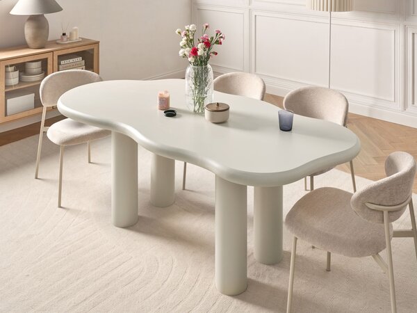 Jedálenský stôl krémová biela PVC nohy 188 x 94 x 74 cm MDF vrchná doska nepravidelný tvar moderný minimalistický štýl jedáleň