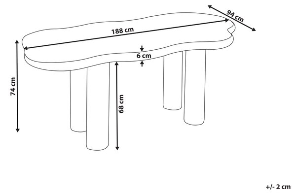 Jedálenský stôl krémová biela PVC nohy 188 x 94 x 74 cm MDF vrchná doska nepravidelný tvar moderný minimalistický štýl jedáleň