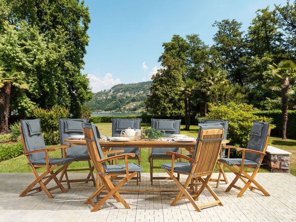 Sada 8 sedacích vankúšov na záhradnú stoličku sivá prešívané čalúnenie odolné voči UV žiareniu