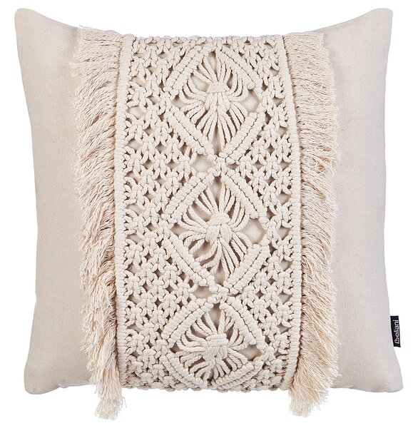 Sada 2 dekoratívnych vankúšov béžová bavlna makramé 45 x 45 cm so strapcami boho retro štýl doplnky