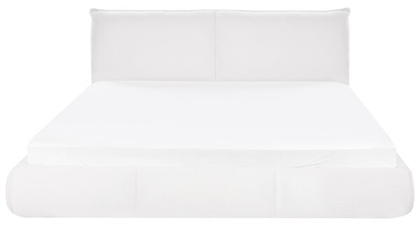 Posteľ biela buklé čalúnenie 180 x 200 cm lamelový rošt hrubé čalúnené čelo postele moderný štýl spálňa