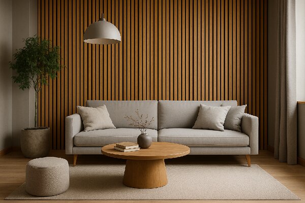 3D Drevené lamely na stenu na filci 255x46cm - DUB SLNEČNÝ