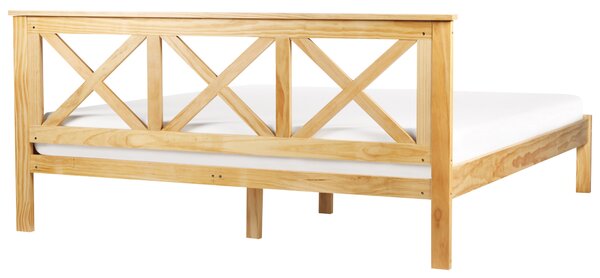 Rám postele svetlohnedý borovicové drevo 180 x 200 cm posteľ s čelom škandinávsky štýl