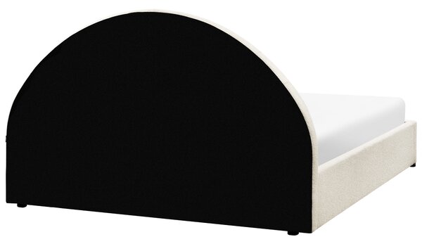 Posteľ krémová biela buklé čalúnenie 160 x 200 cm prešívané čelo s roštom úložný priestor moderný minimalistický štýl spálňa