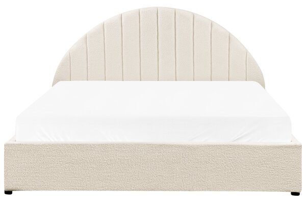Posteľ krémová biela buklé čalúnenie 160 x 200 cm prešívané čelo s roštom úložný priestor moderný minimalistický štýl spálňa