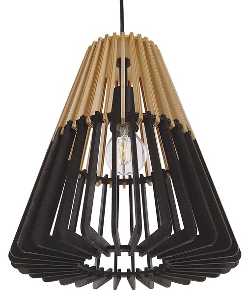 Závesná lampa svetlé drevo čierna preglejka kov maľovaný matný povrch moderný škandinávsky štýl obývačka jedáleň