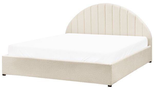 Posteľ krémová biela buklé čalúnenie 160 x 200 cm prešívané čelo s roštom úložný priestor moderný minimalistický štýl spálňa