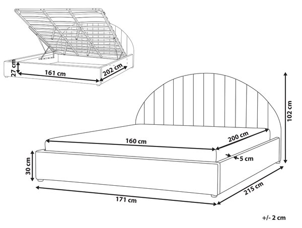 Posteľ krémová biela buklé čalúnenie 160 x 200 cm prešívané čelo s roštom úložný priestor moderný minimalistický štýl spálňa