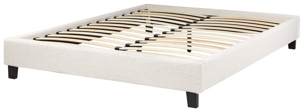 Posteľ čalúnená svetlobéžová buklé 140 x 200 cm rám postele s roštom bez čela spálňa moderný minimalistický štýl