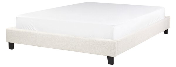 Posteľ čalúnená svetlobéžová buklé 140 x 200 cm rám postele s roštom bez čela spálňa moderný minimalistický štýl