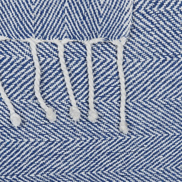 Deka modrá bavlna 130 x 160 cm vzor chevron so strapcami prikrývka na posteľ boho moderný štýl doplnky spálňa