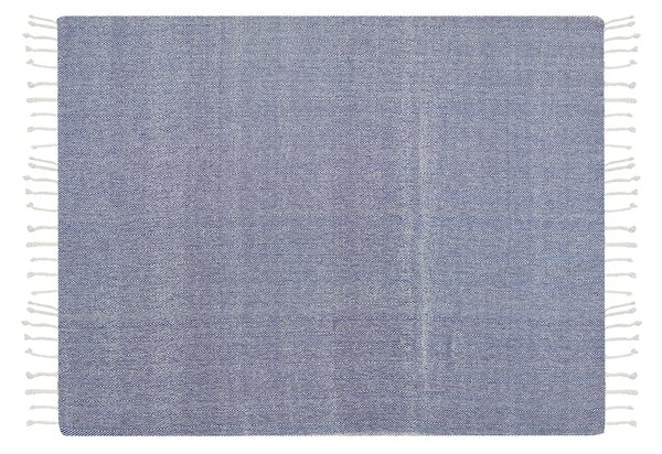 Deka modrá bavlna 130 x 160 cm vzor chevron so strapcami prikrývka na posteľ boho moderný štýl doplnky spálňa