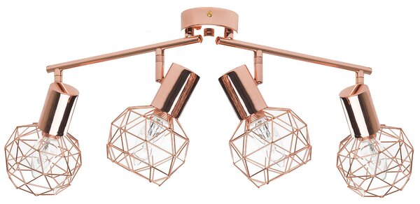 Stropná lampa medená kovová 4 okrúhle tienidlá pohyblivé ramená nastaviteľné industriálne moderné svietidlo