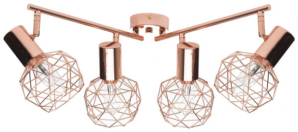 Stropná lampa medená kovová 4 okrúhle tienidlá pohyblivé ramená nastaviteľné industriálne moderné svietidlo
