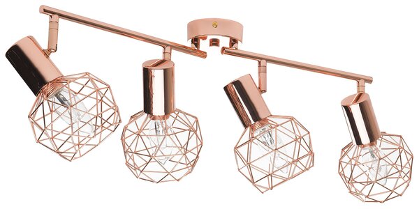 Stropná lampa medená kovová 4 okrúhle tienidlá pohyblivé ramená nastaviteľné industriálne moderné svietidlo
