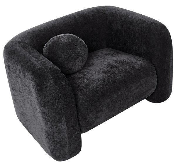 Kreslo čierne ženilkové čalúnenie okrúhly vankúš retro glamour art deco štýl obývačka spálňa