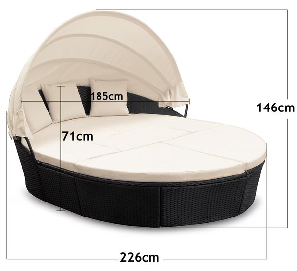 Ratanová záhradná posteľ LAZY BIG Ø226 cm - čierna