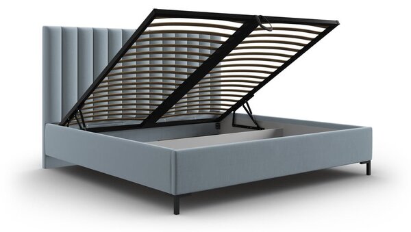Svetlomodrá čalúnená dvojlôžková posteľ s úložným priestorom s roštom 200x200 cm Casey – Mazzini Beds