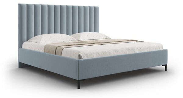 Svetlomodrá čalúnená dvojlôžková posteľ s úložným priestorom s roštom 200x200 cm Casey – Mazzini Beds
