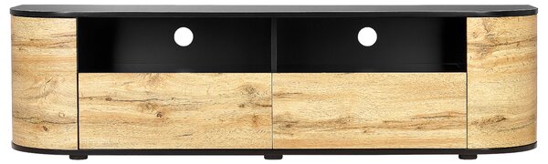 TV stolík svetlé drevo čierna MDF materiál s 2 zásuvkami komoda rustikálny štýl obývacia izba