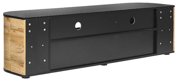 TV stolík svetlé drevo čierna MDF materiál s 2 zásuvkami komoda rustikálny štýl obývacia izba