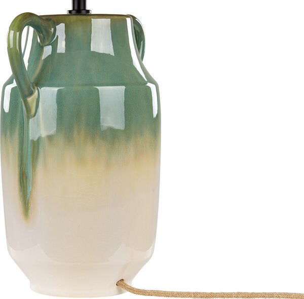 Stolná lampa zelená a biela keramika 53 cm prírodná papierové kužeľové tienidlo nočný stolík obývačka spálňa osvetlenie