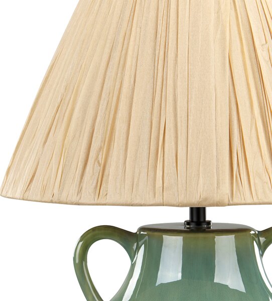 Stolná lampa zelená a biela keramika 53 cm prírodná papierové kužeľové tienidlo nočný stolík obývačka spálňa osvetlenie