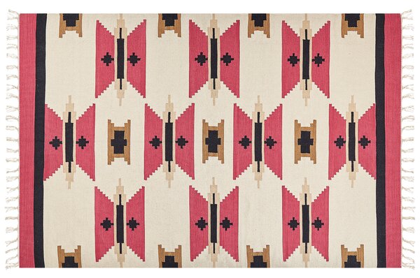 Kelímový koberec viacfarebný bavlna 200 x 300 cm ručne tkaný obojstranný geometrický vzor so strapcami tradičný boho štýl