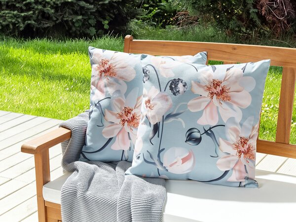 Sada 2 záhradných vankúšov modrá polyester kvetinový vzor 45 x 45 cm moderné vonkajšie dekorácie vodoodolné