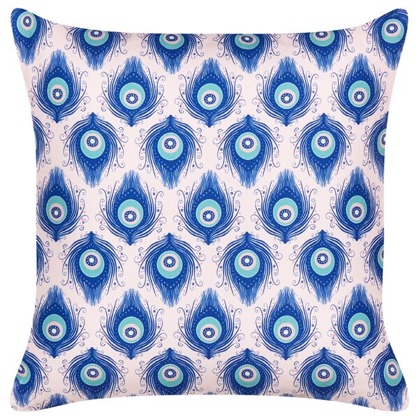 Sada 2 záhradných vankúšov modrá a ružová so vzorom pávieho peria polyester 45 x 45 cm moderné vodoodolné vankúše