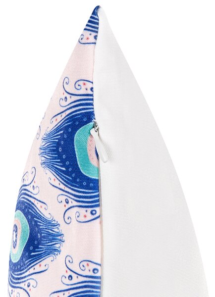Sada 2 záhradných vankúšov modrá a ružová so vzorom pávieho peria polyester 45 x 45 cm moderné vodoodolné vankúše