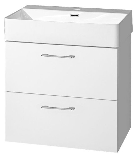 Mereo Mereo, Leny, kúpeľňová skrinka s keramickým umývadlom 60 cm, biela, nové madlo, MER-CN811N