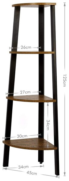 Rohový regál TAYLOR 4 police, 125x34 cm